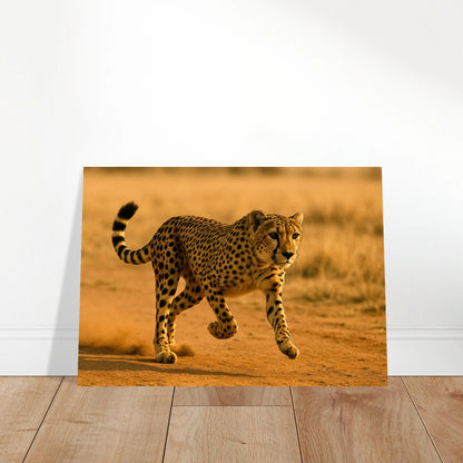 Desert Sprint Gepard Poster in modernem Wohnzimmer – Wildlife Wandkunst in A2-Größe ohne Rahmen.