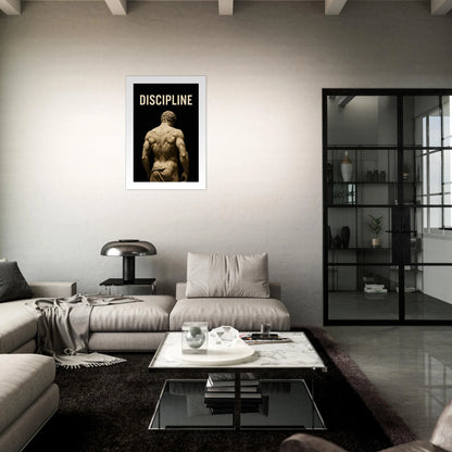 Discipline wall art – motivational poster in dark modern living room, perfect decor for focus and strength