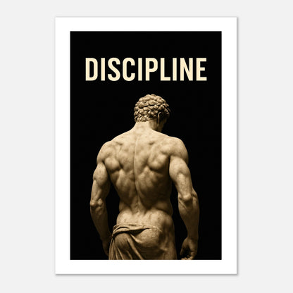Discipline wall art – motivational poster with classical sculpture symbolizing strength and mindset