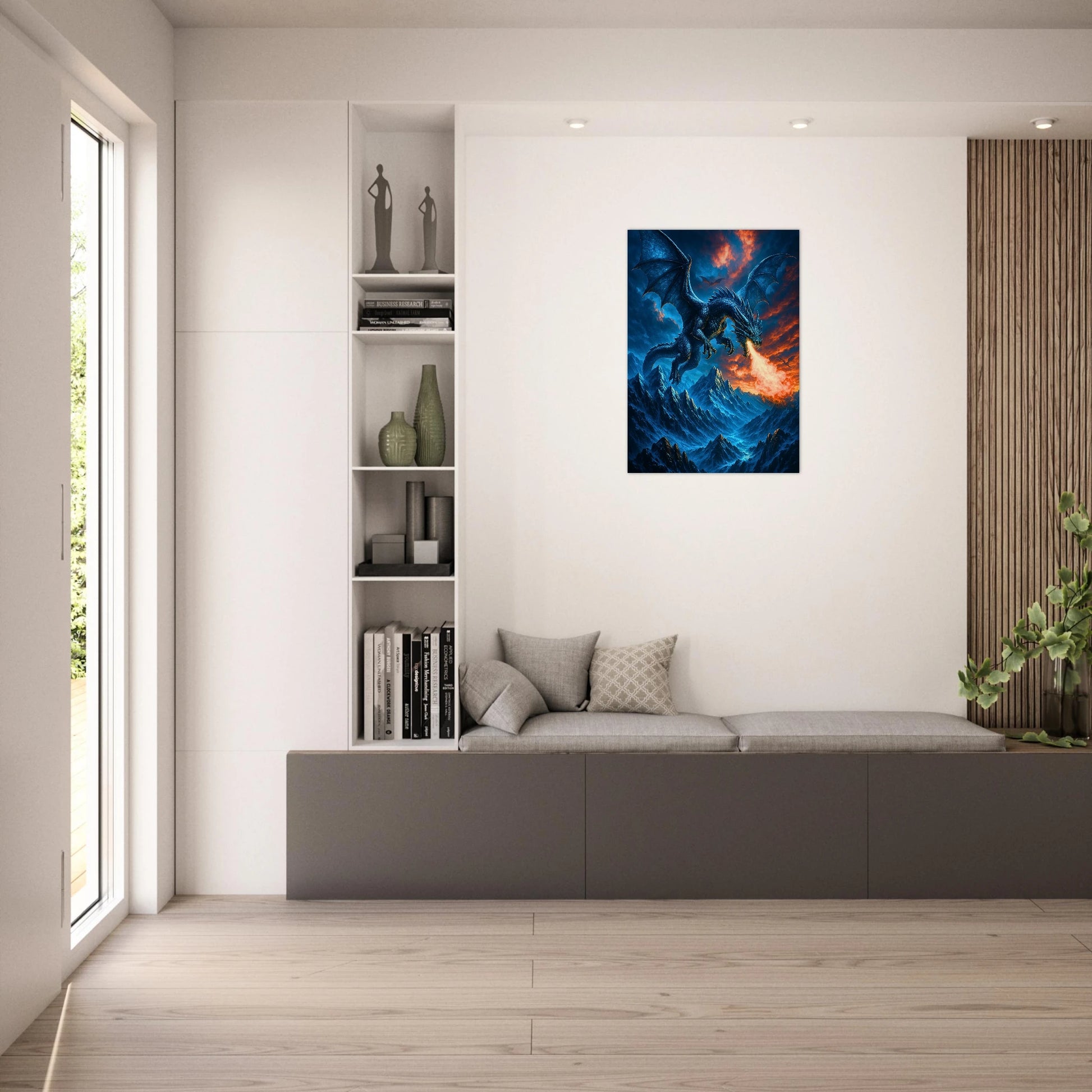 Dragon Poster im Wohnzimmer – episches Fantasy Wandbild mit feuerspeiendem Drachen