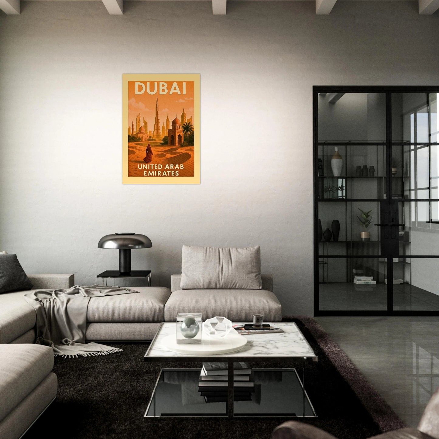 „Dubai Poster Nahaufnahme – United Arab Emirates Skyline Illustration, dekorativer City Art Print“