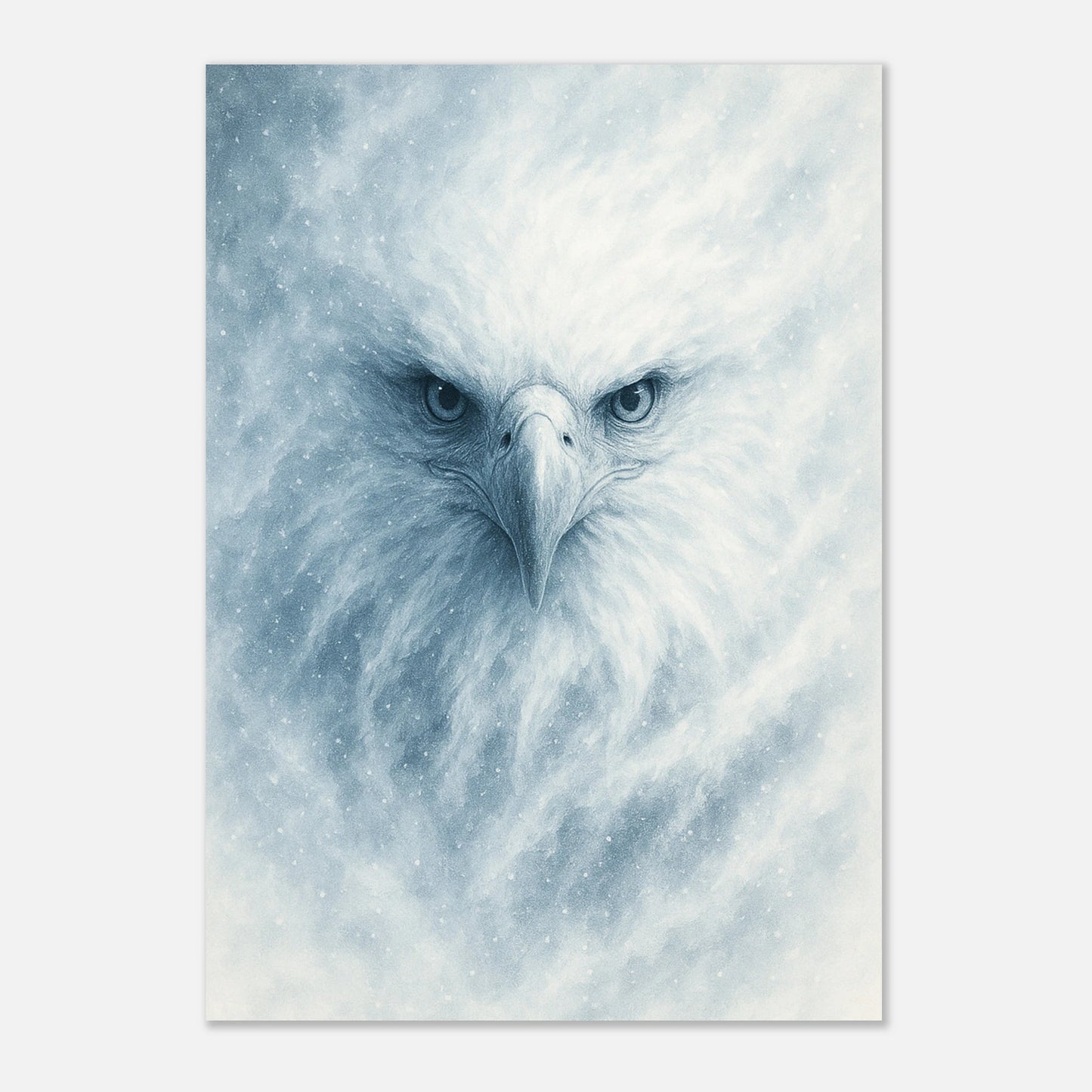 Winter eagle wall art – textured arctic wildlife print with intense gaze by DEFA