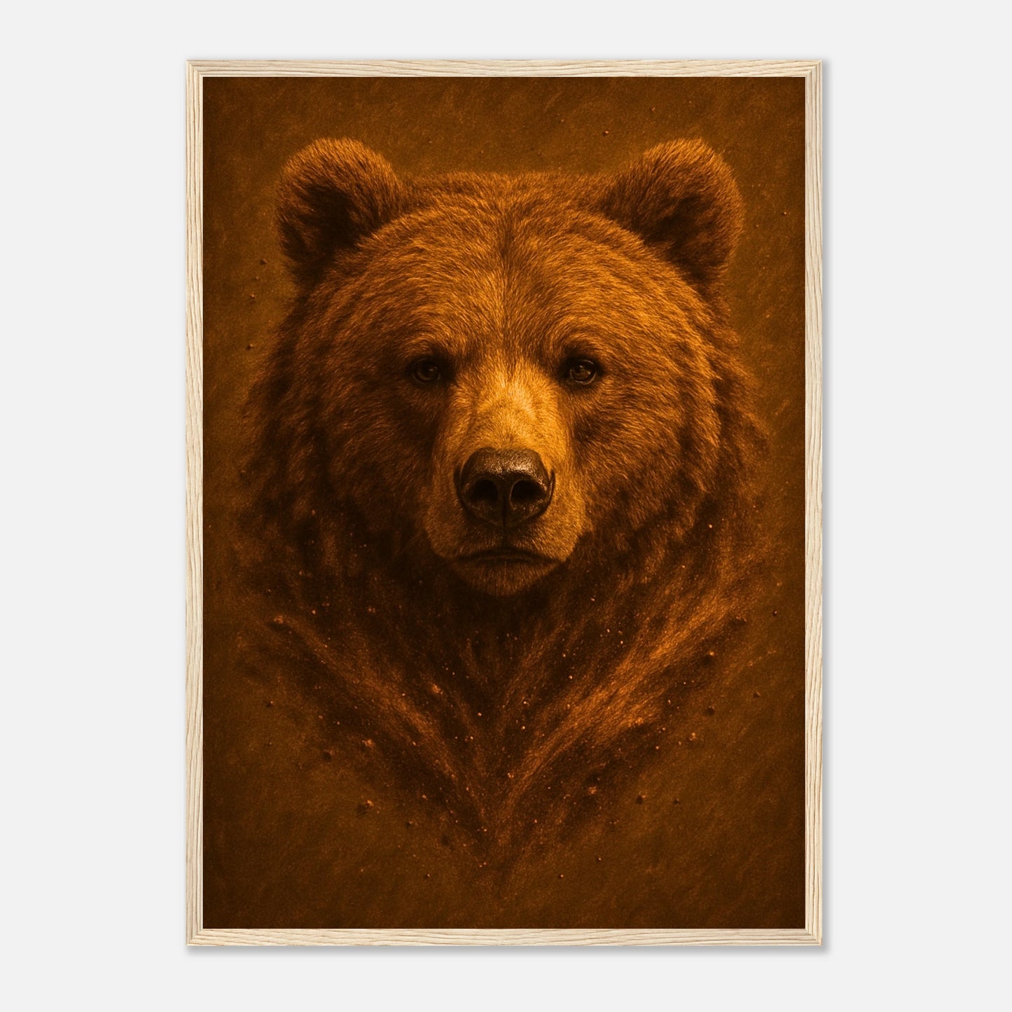 Earthside Bären Poster mit hellbraunem Holzrahmen – stilvolle Naturkunst mit starker Ausstrahlung.