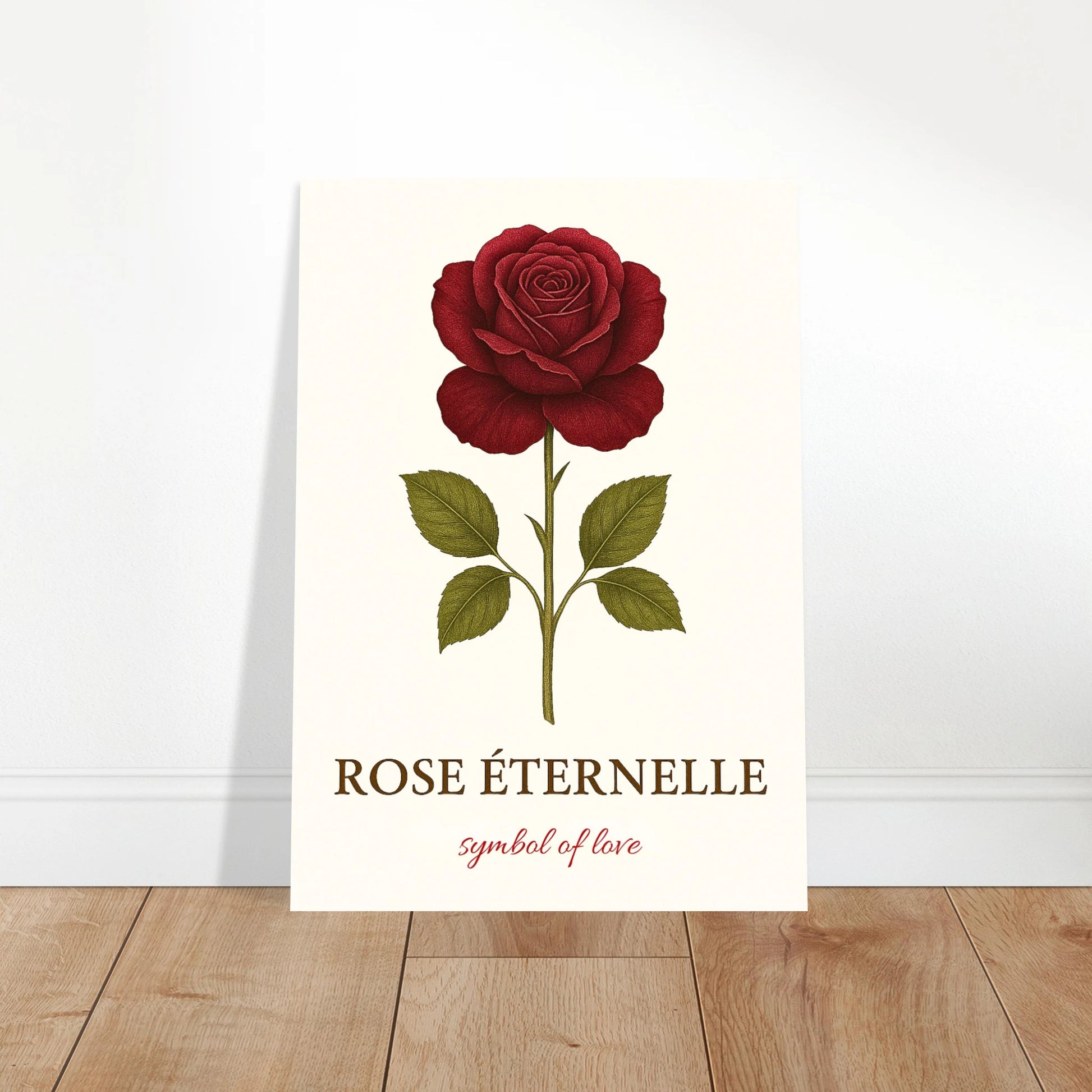 Eternal Rose floral wall art displayed in bright modern living room – romantic botanical home decor.