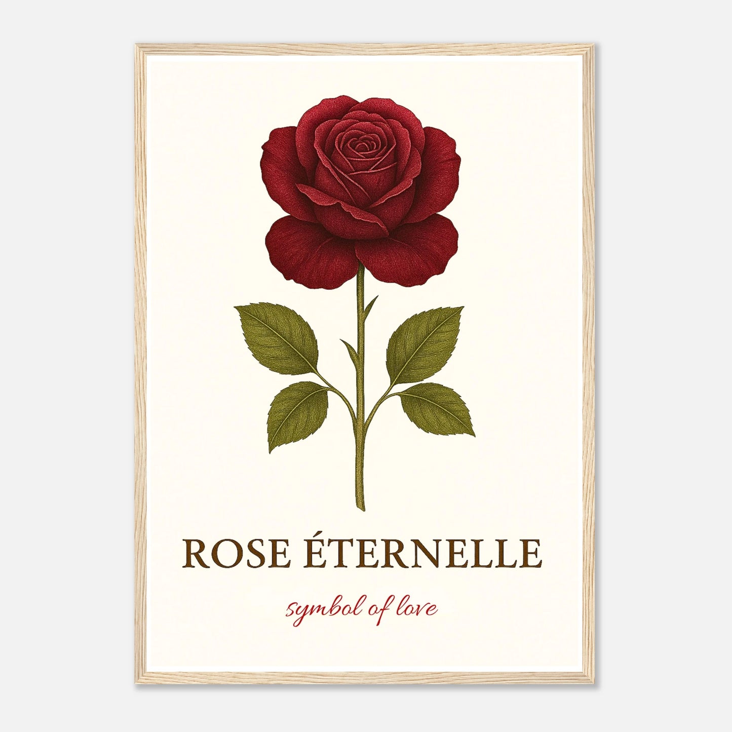 Eternal Rose Poster mit hellbraunem Holzrahmen – stilvolle Rose als Wanddeko in Premium Qualität