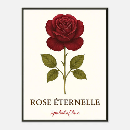 Eternal Rose Poster – rote Rose im eleganten schwarzen Metallrahmen. Zeitloses Blumenmotiv und Symbol ewiger Liebe von Defa Designs.