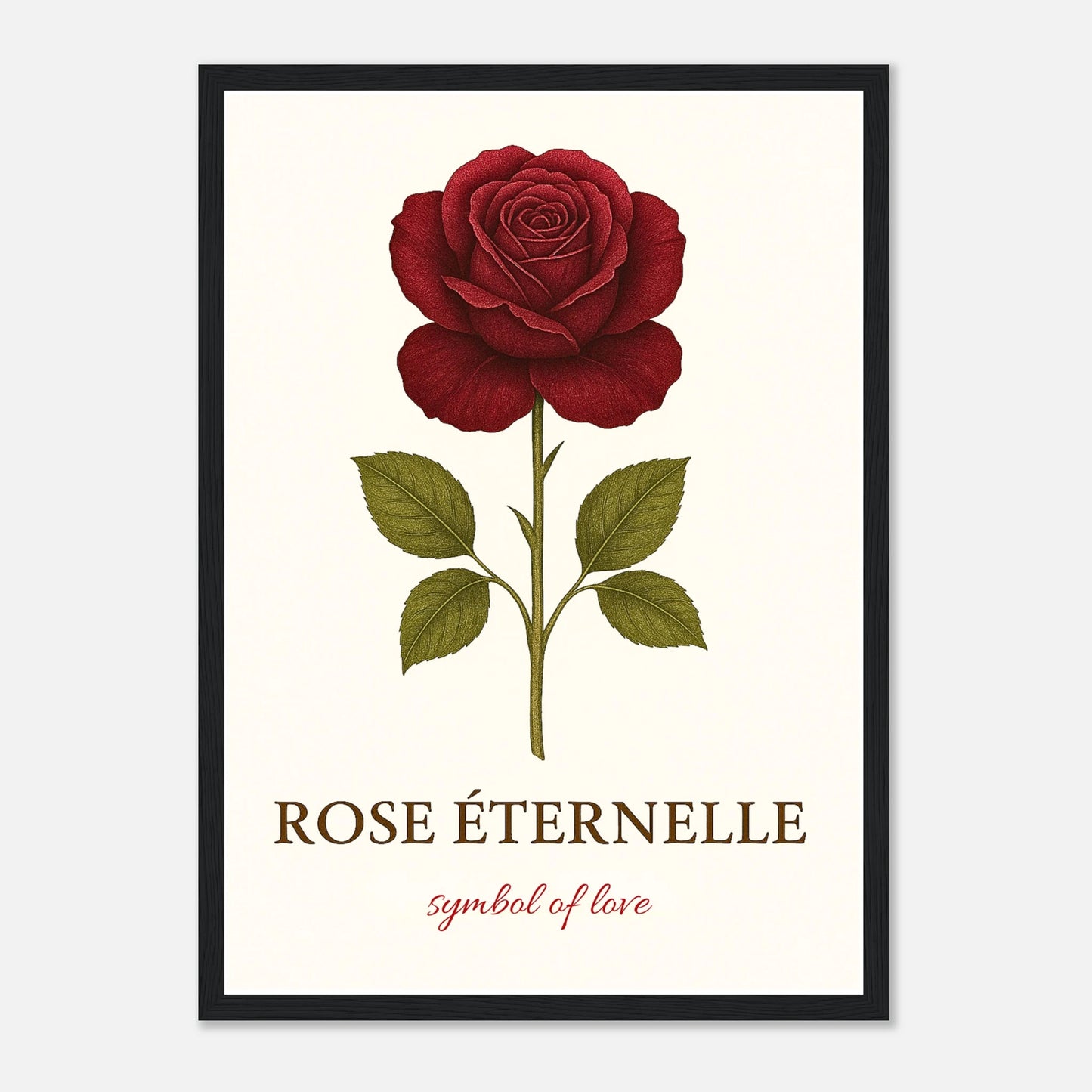 Eternal Rose Poster mit schwarzem Holzrahmen – moderne Wandkunst mit roter Rose