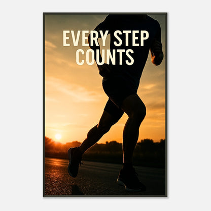 „Every Step Counts“ Poster im schwarzen Metallrahmen – Modernes Motivationsdesign für Homegym oder Büro | DEFA Designs