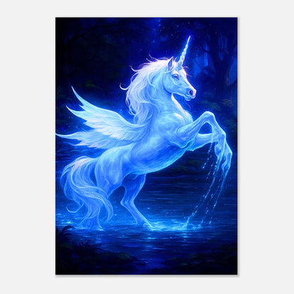 Magisches Einhorn Poster in Blau – Fantasy Wandkunst für Wohnzimmer, Schlafzimmer oder Kinderzimmer