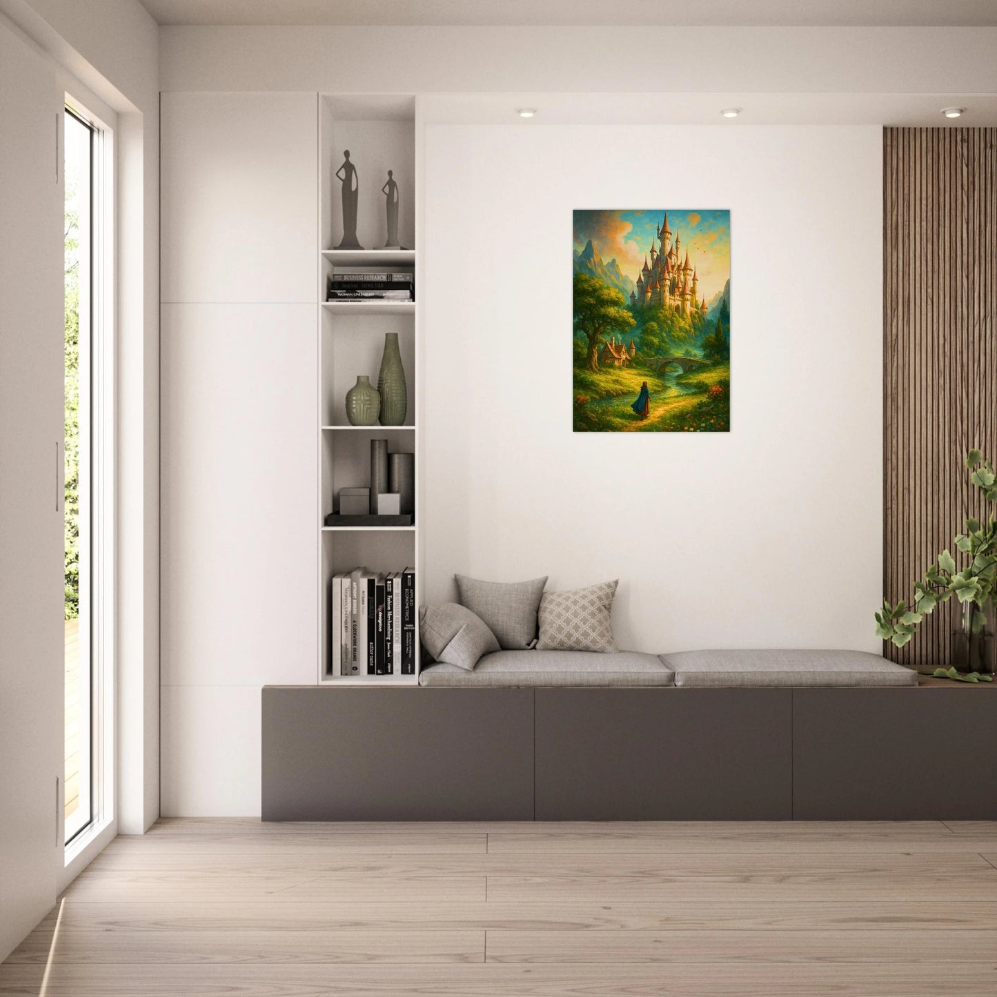 Fantasy Castle Poster im Wohnzimmer – märchenhafte Wandkunst mit Schloss und Landschaft