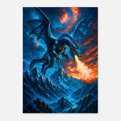Fantasy Dragon Poster – mythischer Feuerdrache in epischer Landschaft, Fantasy Wandbild
