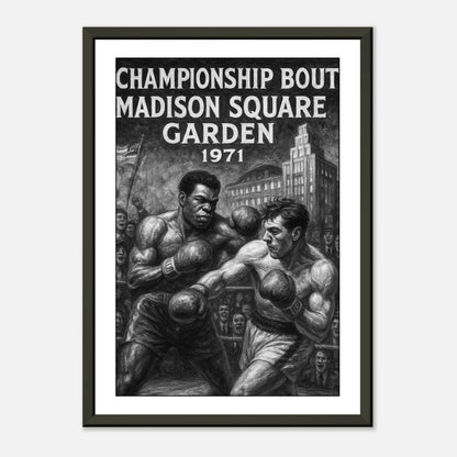 Kunstvolles Boxposter „Fight of the Century“ – Madison Square Garden 1971 | Schwarzer Metallrahmen | DEFA Designs
