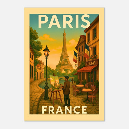 „France Paris Poster – dekoratives City Art Print mit Eiffelturm, Künstler und Café-Straße“