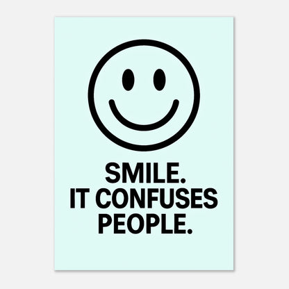 Funny motivational poster – Smile ice blue wall art with smiley face and quote for modern home decor