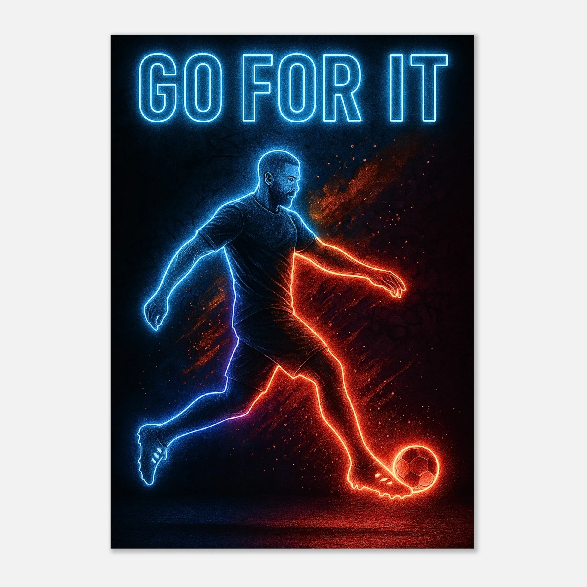 Go For It Football Poster – Neon Soccer Sports Wall Art Print for Modern Decor