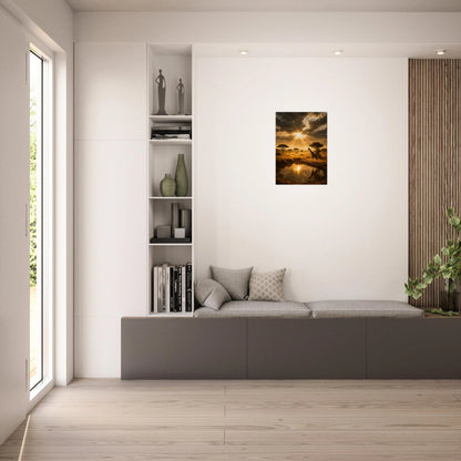 Golden Savannah African landscape wall decor – premium art print displayed above sofa in bright living room.