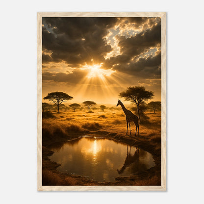 Golden Savannah African sunset art print without frame – premium matte paper nature poster for wall decoration.