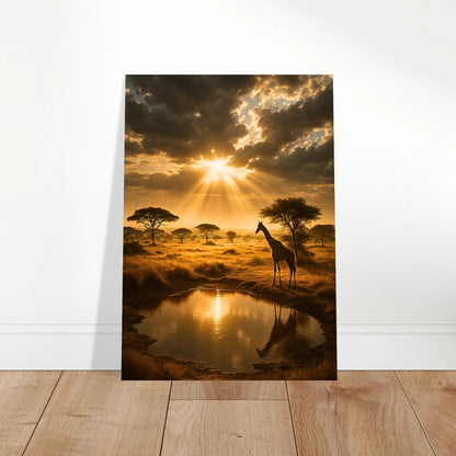 Golden Savannah wall art in modern living room – stylish African sunset poster with warm golden tones.