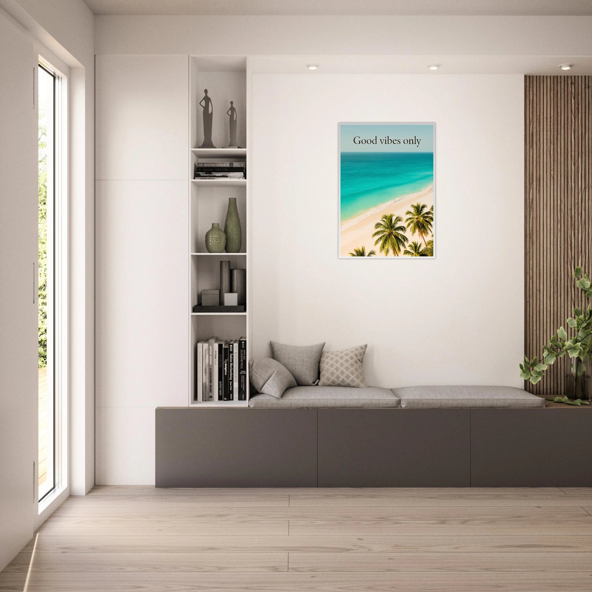 Good vibes only Poster Strand & Palmen – tropisches Wandbild als stilvolle Dekoration im Wohnzimmer