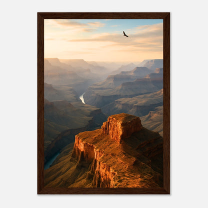 Grand Canyon Poster im dunkelbraunen Holzrahmen – Majesty Unbound Wandbild mit roten Felsen und weitem Horizont