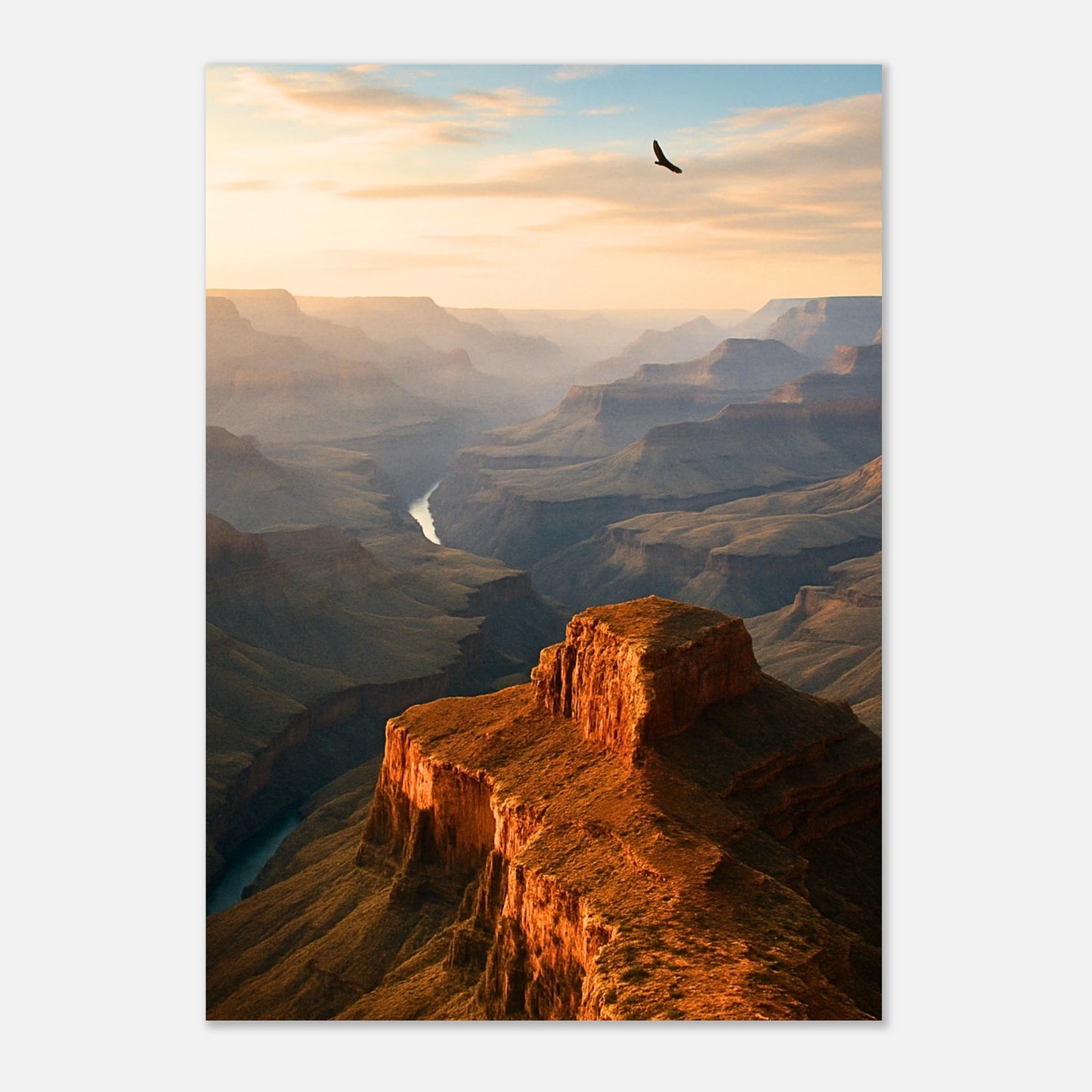 Naturposter „Majesty Unbound – Grand Canyon Dreams“ mit Blick auf den Canyon im goldenen Abendlicht – atemberaubende Landschaftskunst als Wanddeko