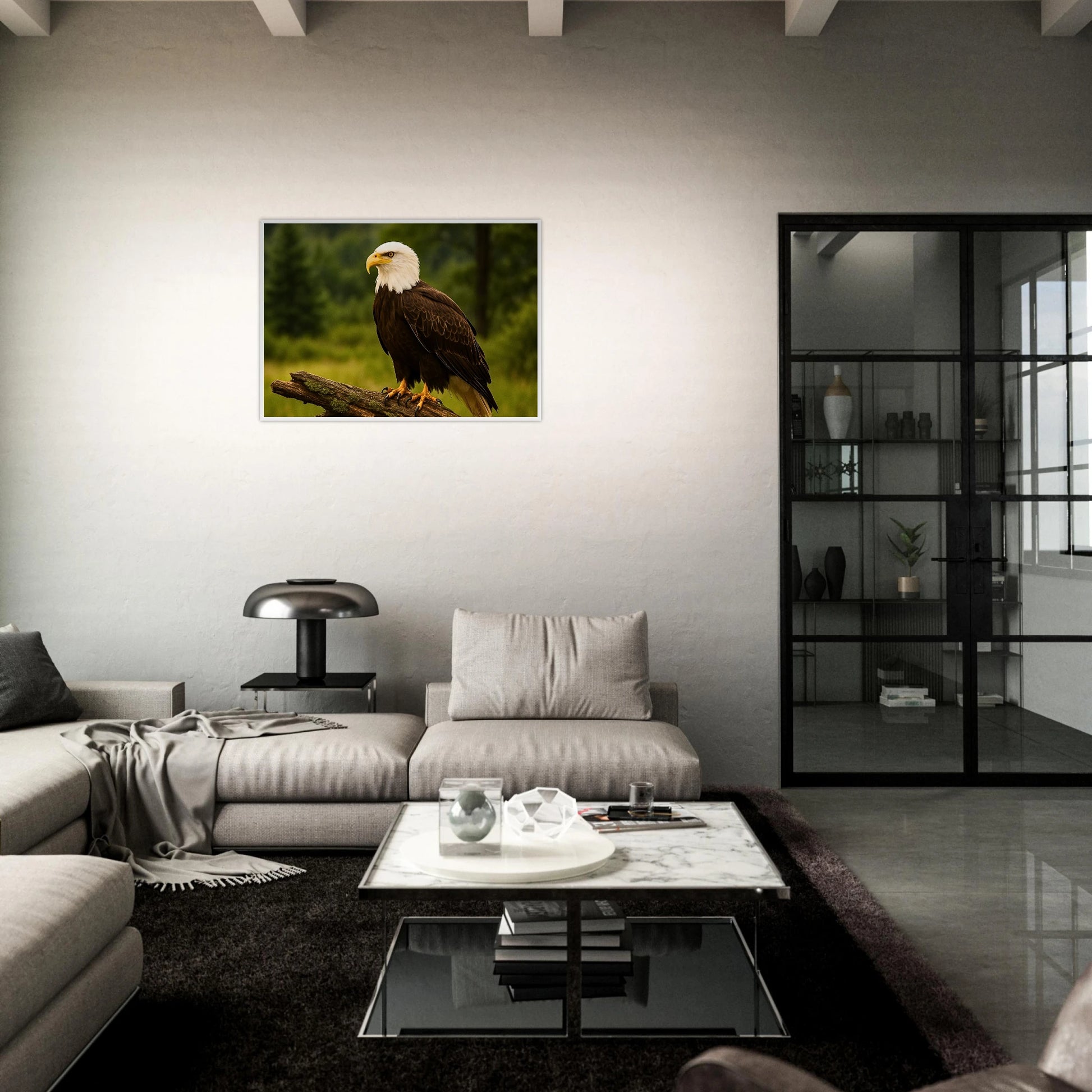 Guardian of the Heights Adler Poster im modernen Wohnzimmer – eindrucksvolle Tierkunst mit Adler.