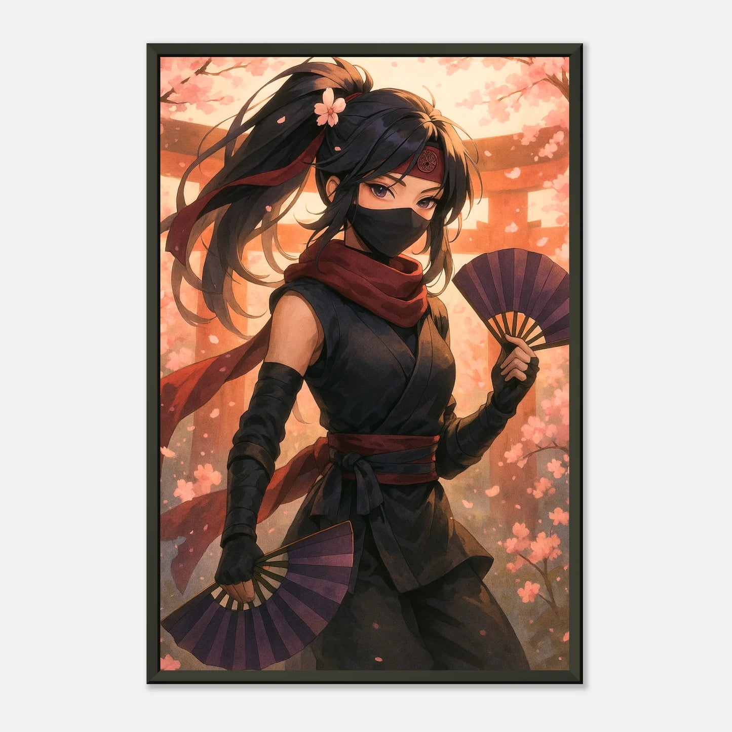 Anime-Poster „HANAMI YUREI – Dance of the Silent Bloom“ – starke weibliche Figur mit eleganter Pose & leuchtenden Farben | DEFA Designs