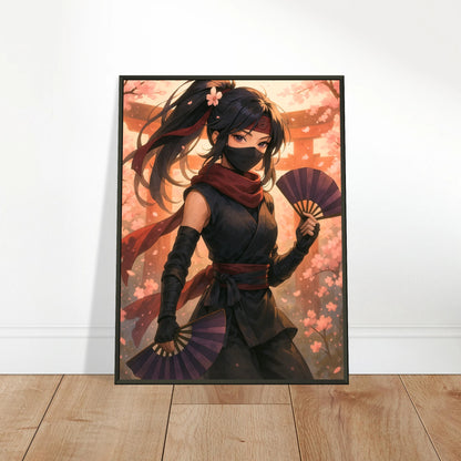 „HANAMI YUREI – Dance of the Silent Bloom“ an die Wand gelehnt – stilvolles Anime-Design mit warmer Farbkomposition | DEFA Designs