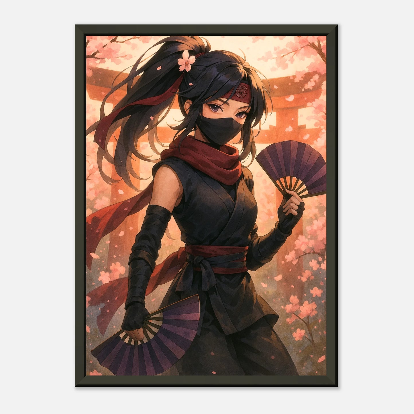 „HANAMI YUREI“ Poster im schwarzen Metallrahmen – hochwertige Anime-Wandkunst mit Blütenmotiv | DEFA Designs