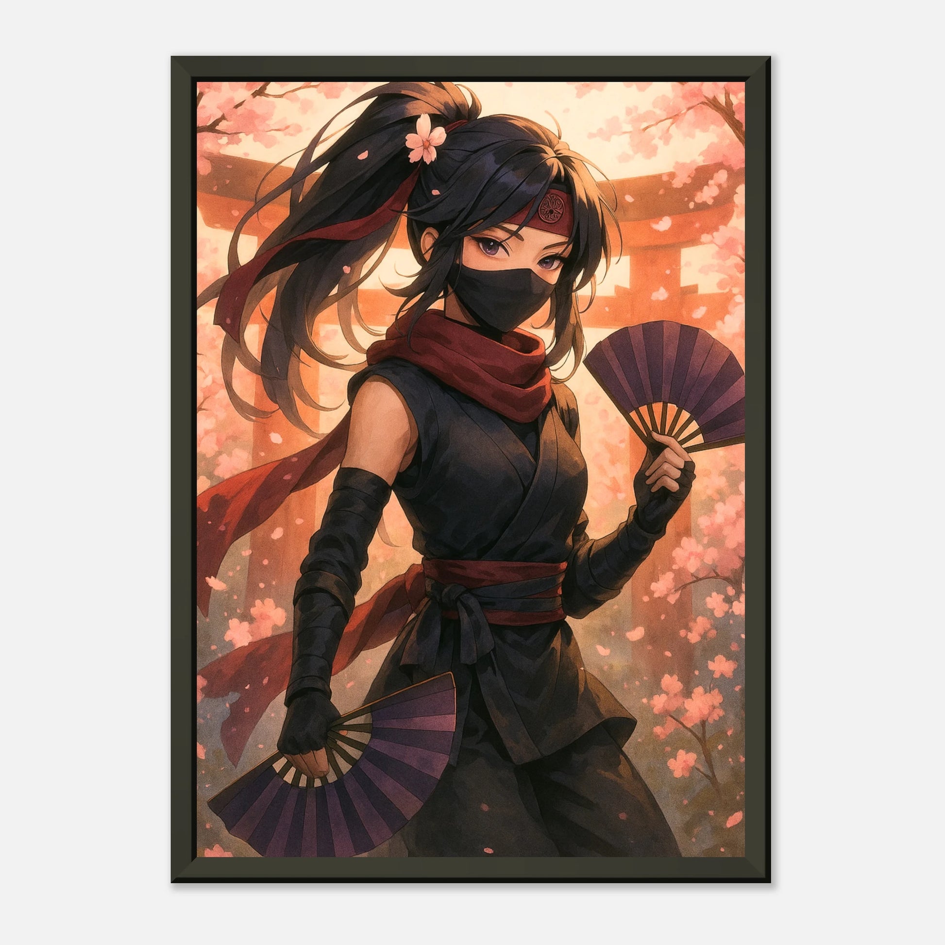 „HANAMI YUREI“ Poster im schwarzen Metallrahmen – hochwertige Anime-Wandkunst mit Blütenmotiv | DEFA Designs