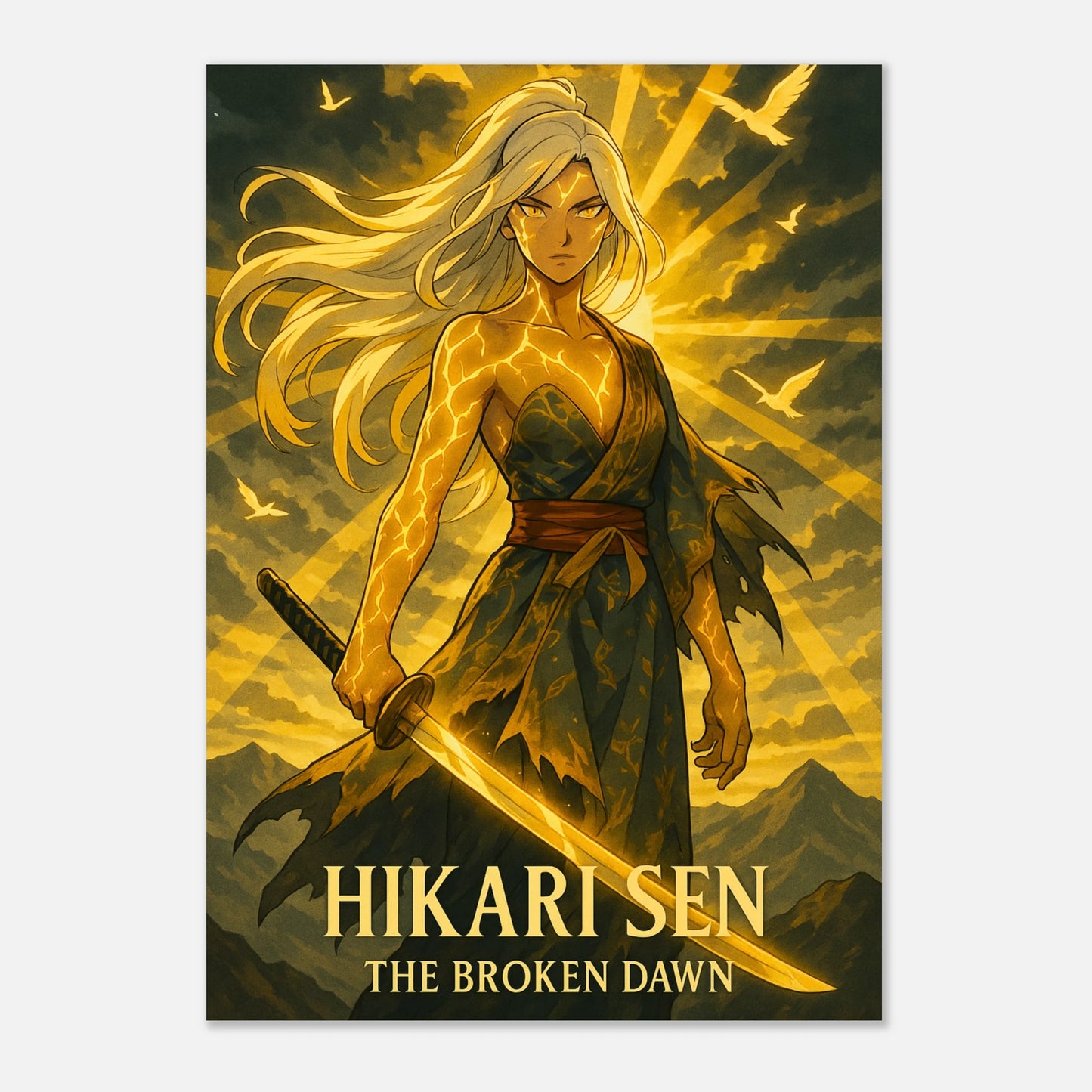Anime Wall Art Poster – HIKARI SEN The Broken Dawn, goldenes japanisches Kunstdruckmotiv für Fans