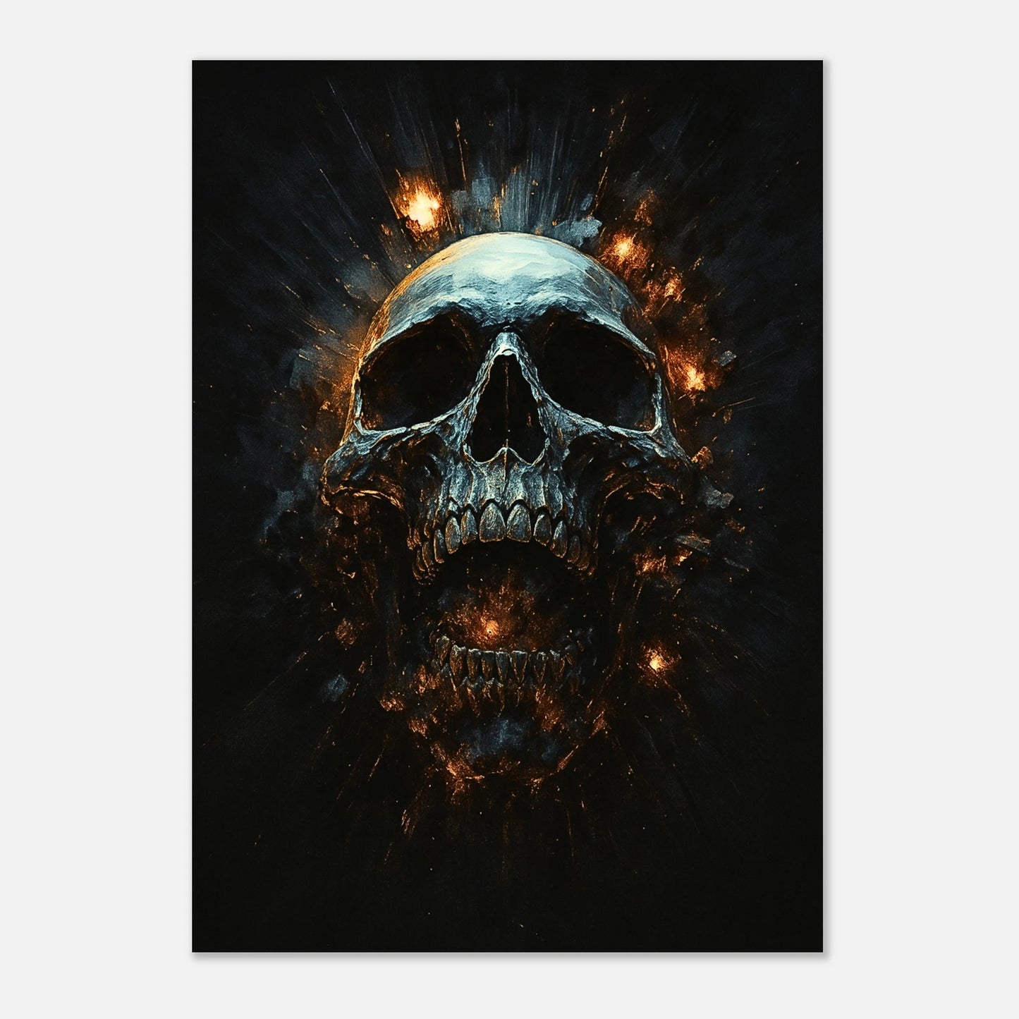 Infernal Skull Dark Fantasy Artwork – ungerahmtes Gothic Poster mit Totenschädel-Design, perfekt als Wanddeko oder Bodenpräsentation.