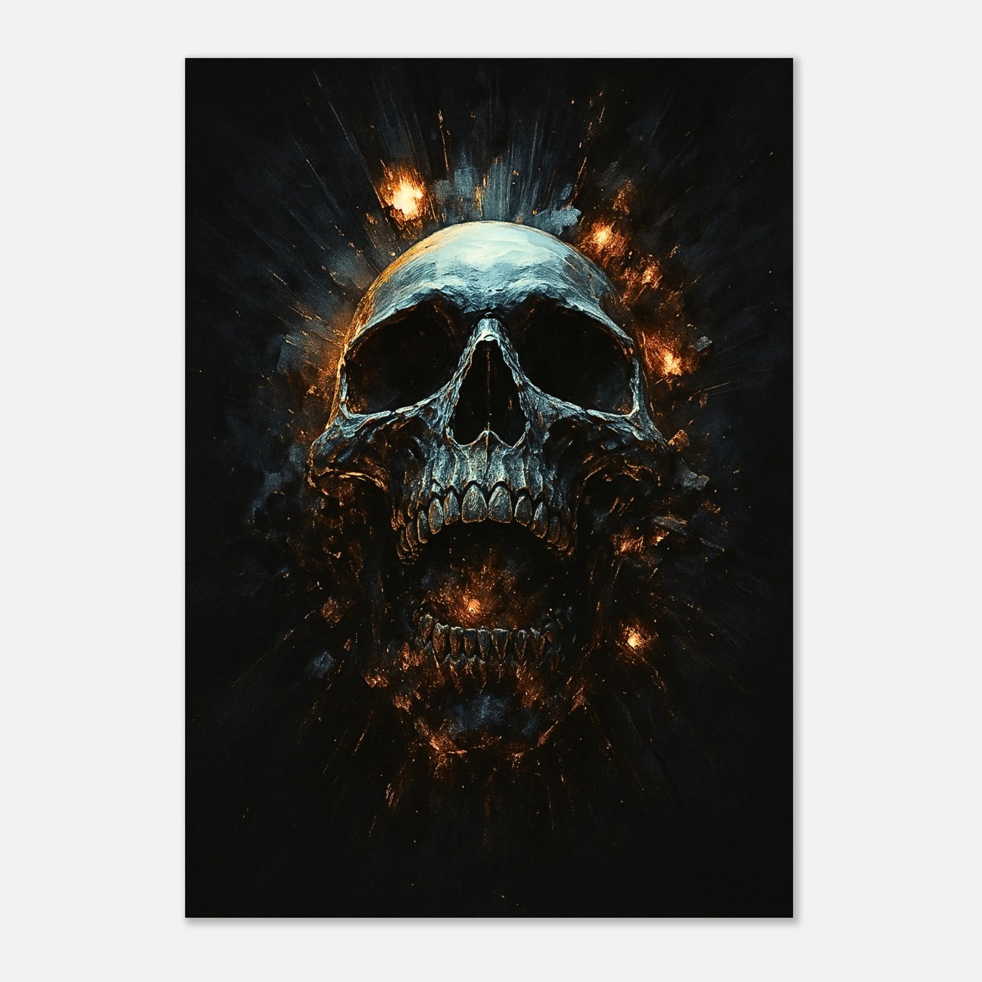 Infernal Skull Kunstdruck – düsteres Gothic Wandbild mit leuchtendem Totenschädel, Dark Fantasy Deko für Wohnzimmer oder Büro.