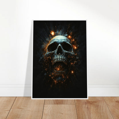 Infernal Skull Poster an die Wand gelehnt – kraftvolles Dark Art Motiv mit feurigem Schädel, moderne Dekoidee für kreative Wohnräume.