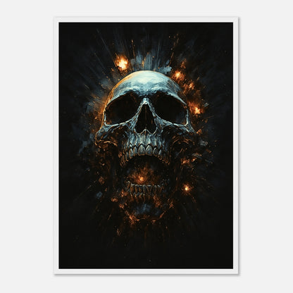 Infernal Skull Kunstdruck im weißen Rahmen – stilvolle Dark Art Illustration eines glühenden Schädels, hochwertiges Poster für Designliebhaber.