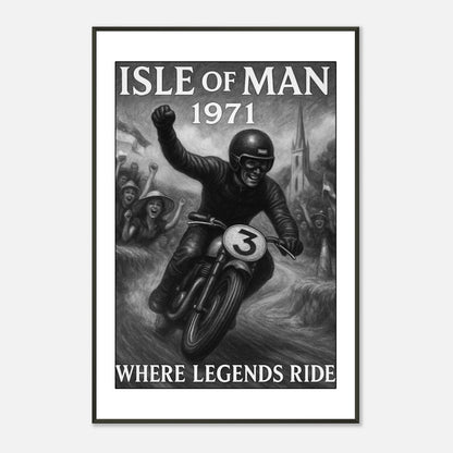 „Born to Ride“ Isle of Man TT 1971 Poster – nostalgische Rennsportkunst für Motorradliebhaber und Sammler | DEFA Designs