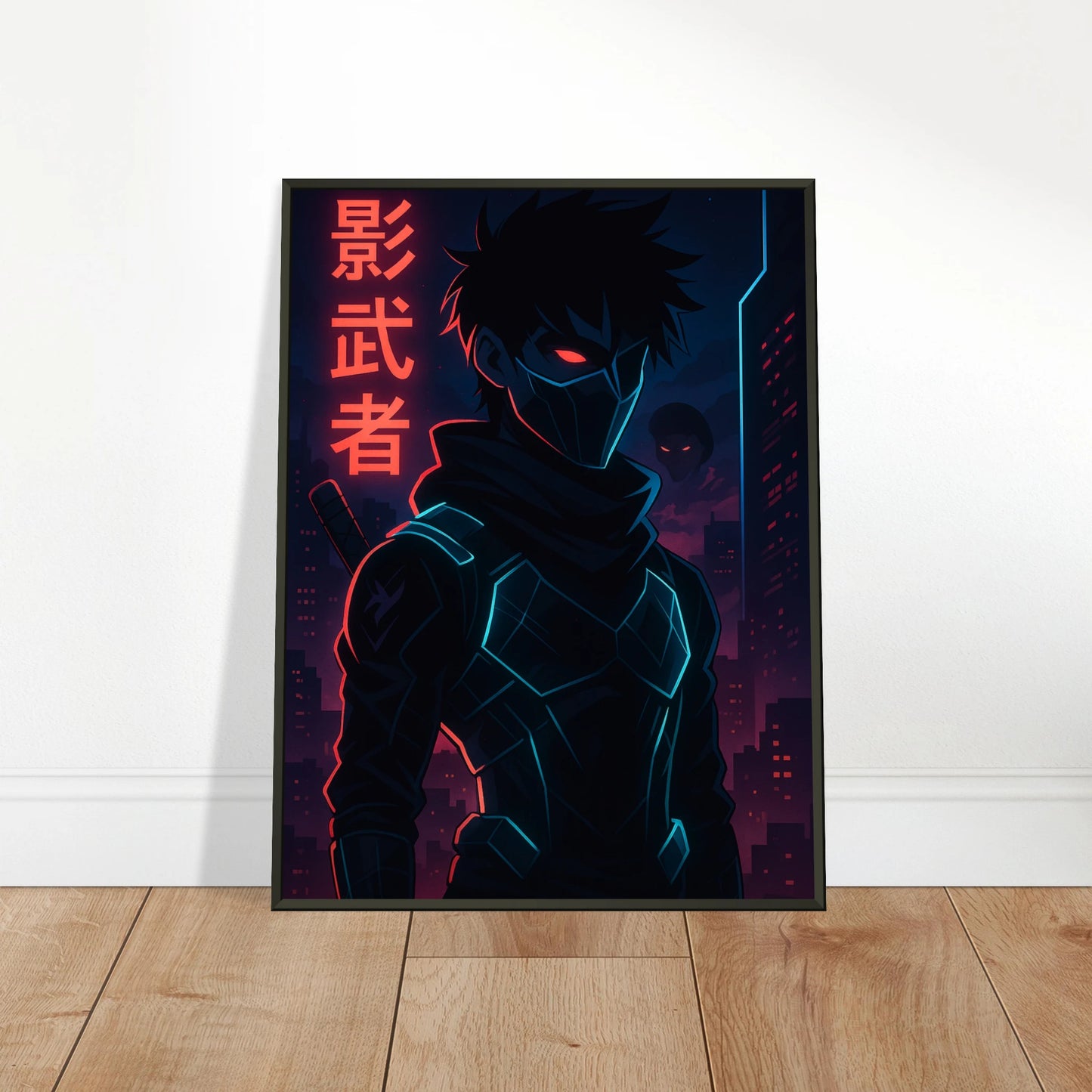 KAGE ZERO Anime Poster mit schwarzem Metallrahmen an die Wand gelehnt – stilvolle moderne Dekoration für Gaming-Zimmer und Wohnzimmer