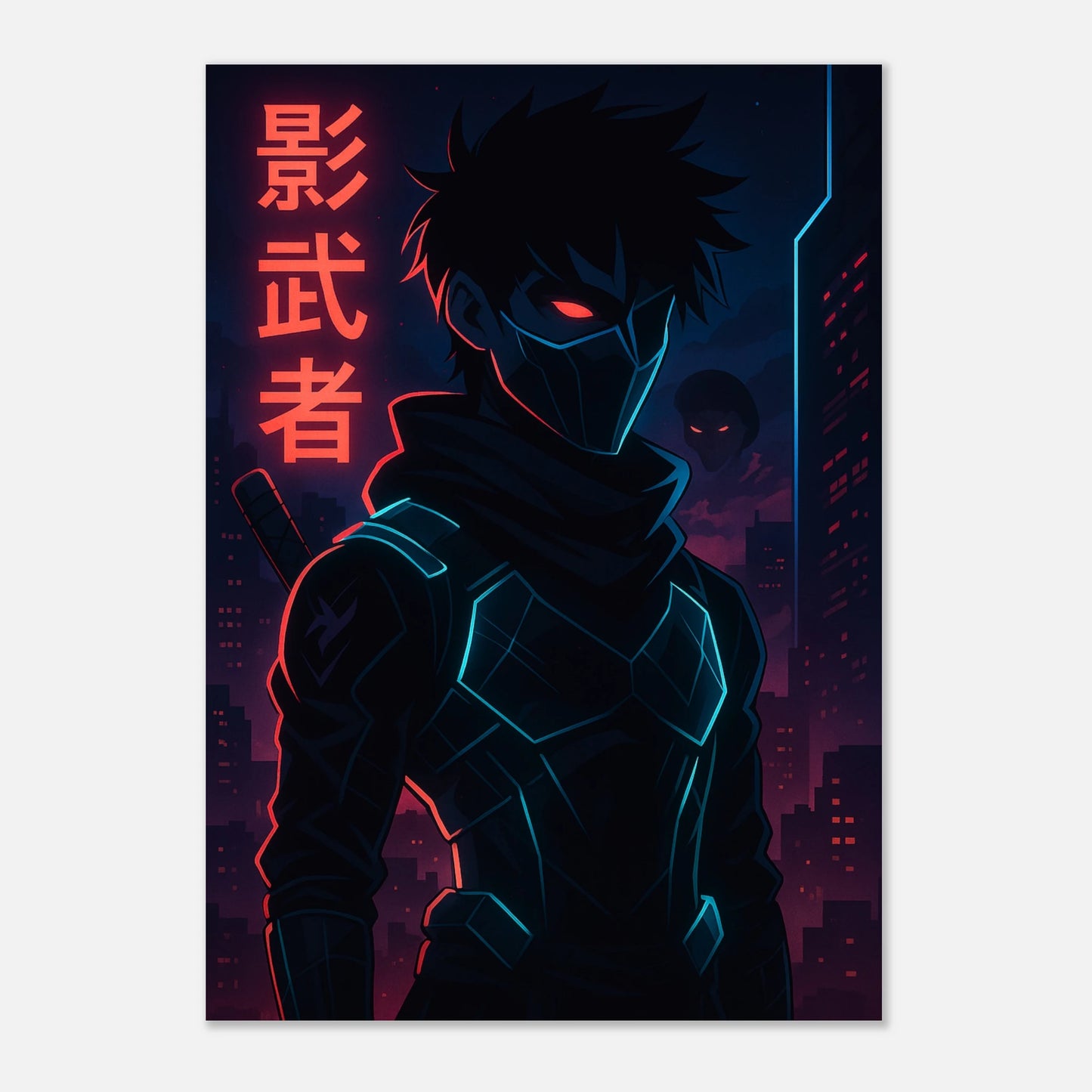 KAGE ZERO Anime Poster „Shadow Protocol“ – düsteres Cyber-Ninja Wandbild als Premium-Kunstdruck