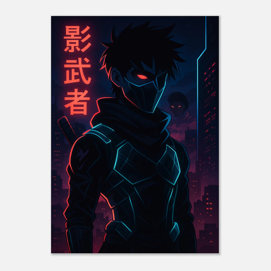 KAGE ZERO Anime Poster „Shadow Protocol“ – düsteres Cyber-Ninja Wandbild als Premium-Kunstdruck
