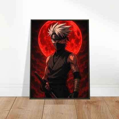„KAZE ROKU – Blood Moon Rising“ an die Wand gelehnt – Anime-Wandkunst mit rotem Mond & düsterem Flair | DEFA Designs