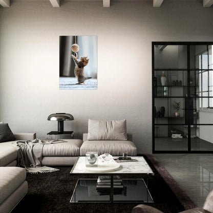 Playful kitten poster mockup in elegant dining room – ideal gift for cat lovers