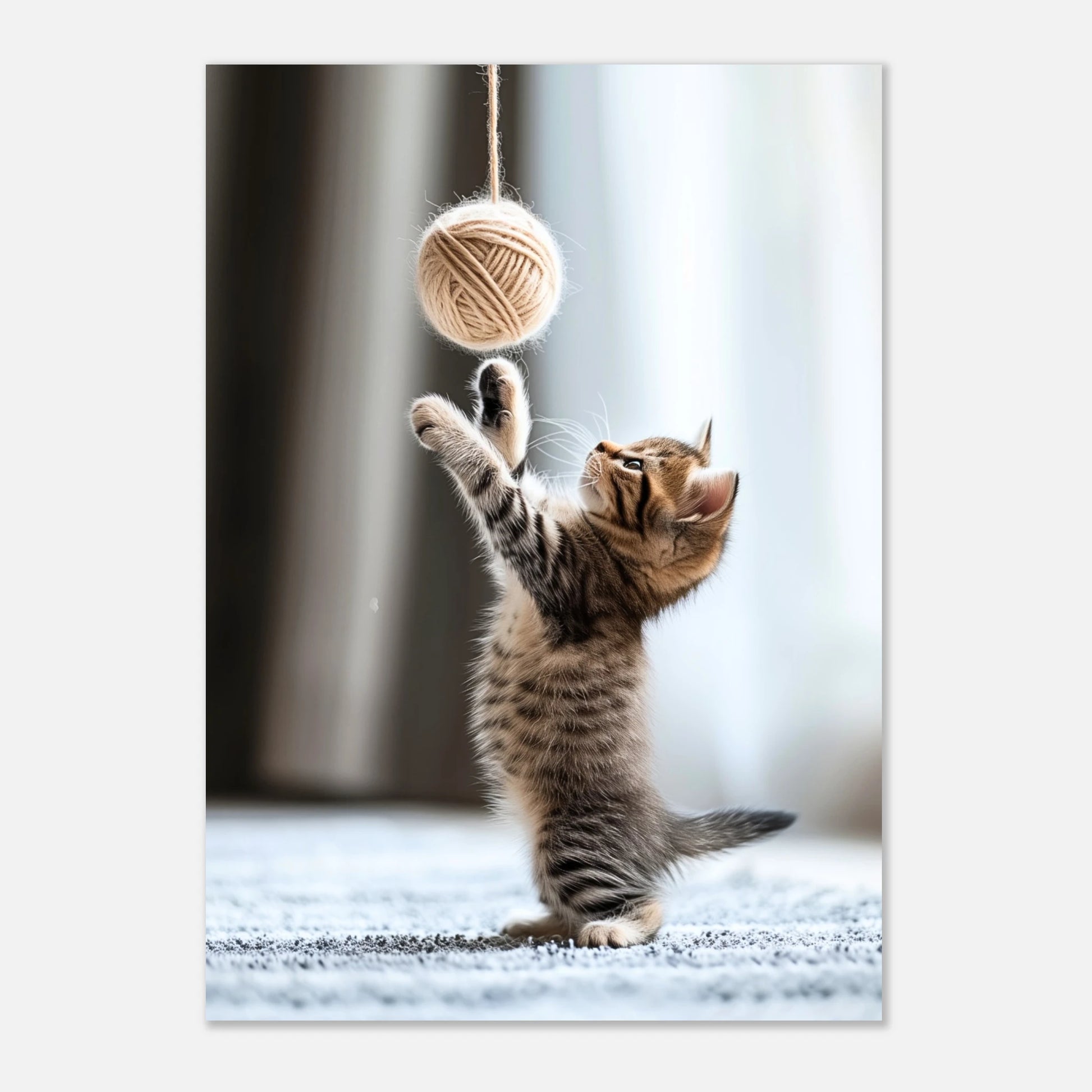 Kitten wall art with yarn ball – sweet and lively poster for home decoration