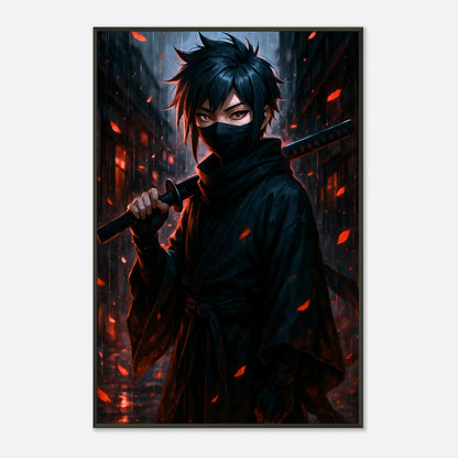 „KURA YAMI“ Anime-Poster – geheimnisvoller Krieger im Regen mit intensiver Atmosphäre | DEFA Designs