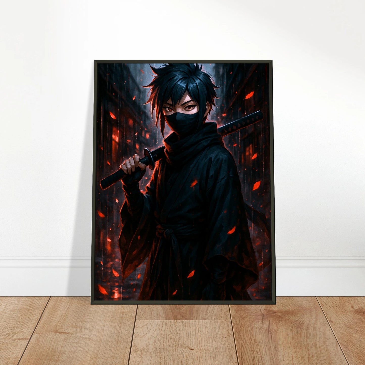 „KURA YAMI – Whisper in the Rain“ an die Wand gelehnt – edles Anime-Design mit dunkler Aura | DEFA Designs