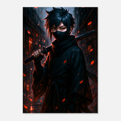 Anime Poster Kura Yami als Wanddeko im Wohnzimmer – dunkle Regen-Szene mit Ninja als kraftvolle Wandkunst