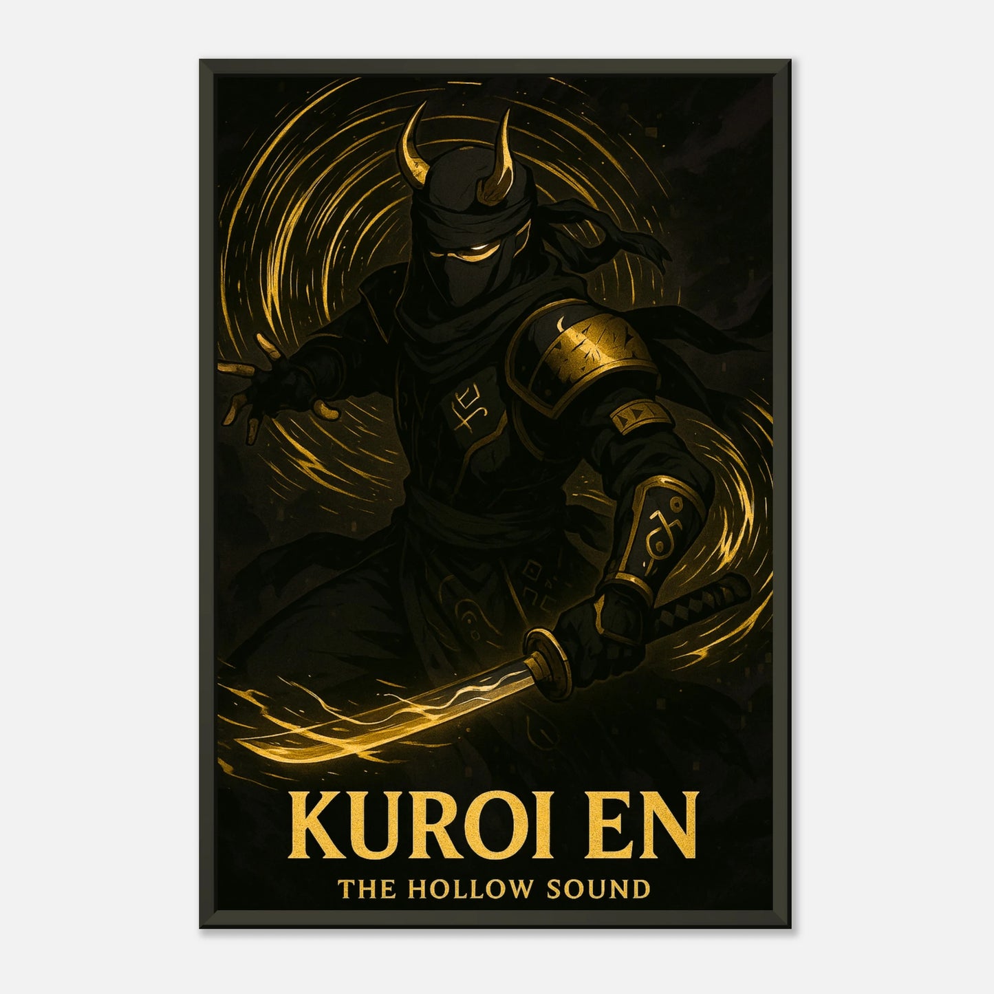 Kuroi En Ninja Poster – epische Kampfhaltung im schwarzen Metallrahmen, beeindruckende Anime-Wanddekoration.