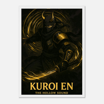 KUROI EN Poster im weißen Rahmen – stilvolles Anime-Motiv mit goldschwarzem Samurai, minimalistisches Design und luxuriöser Kunstdruck-Qualität.
