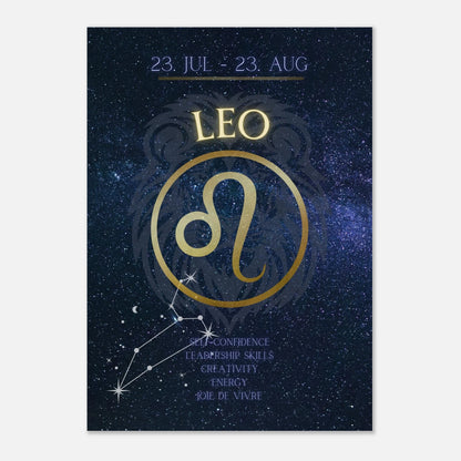 Astrologisches Leo Sternzeichen-Poster – Wandbild mit Sternbild-Konstellation und luxuriösem Design in Blau-Gold