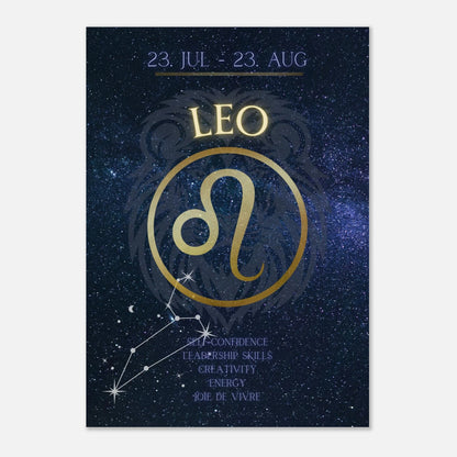 Modernes Leo Sternzeichen Poster – astrologische Wanddeko mit Löwe-Symbol und Sternbild für Feuerzeichen-Geborene