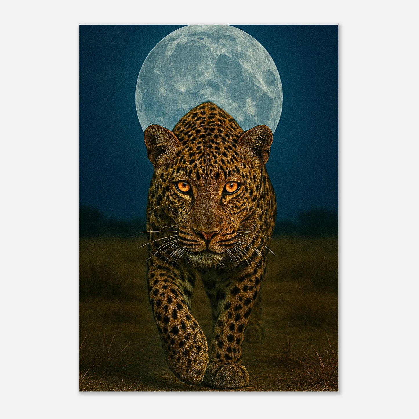 Elegant leopard artwork under moonlight – high-resolution wildlife wall print